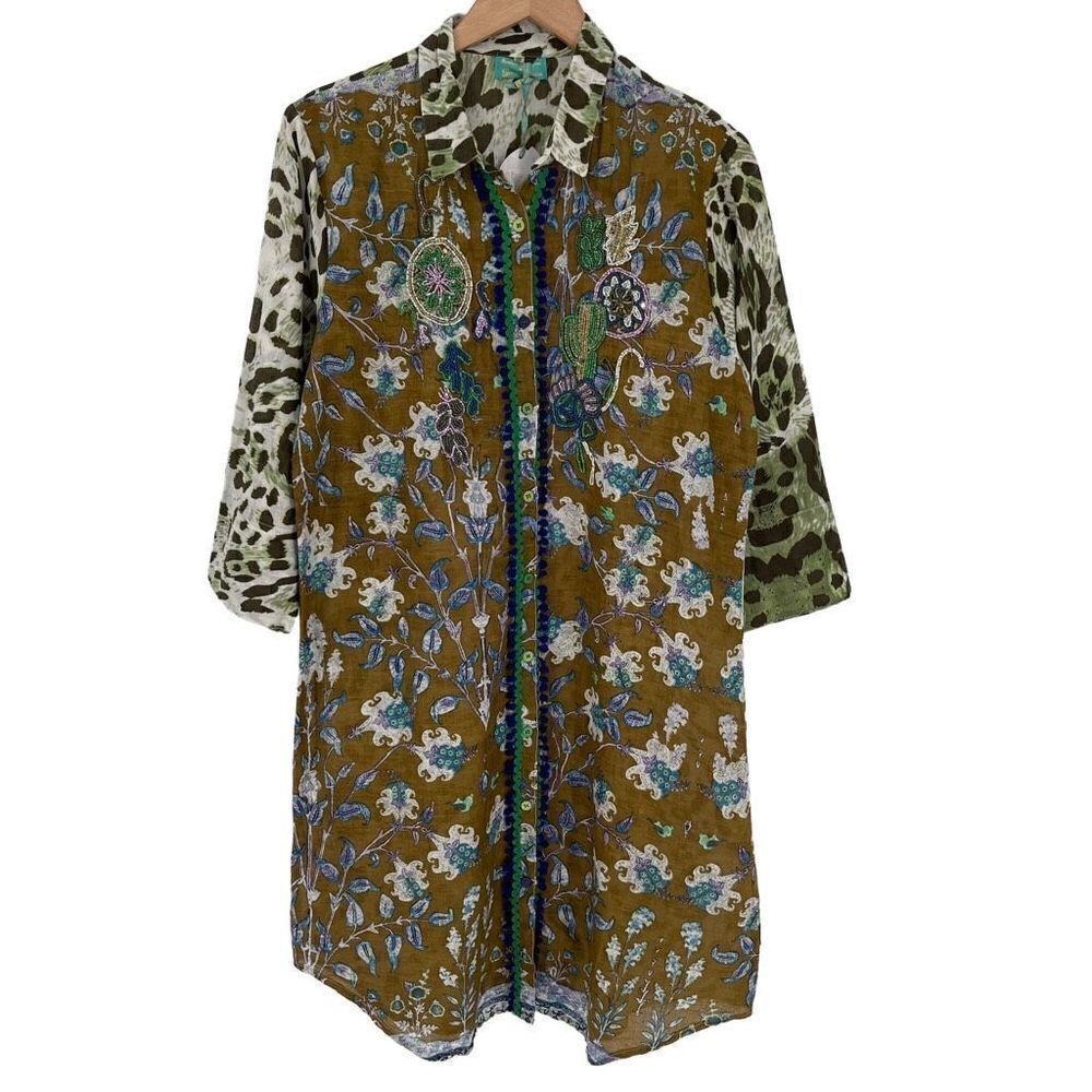 Antica Sartoria By Giacomo Cinque Beaded Midi Dress Swim Coverup‎ Medium Brown